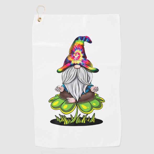 Tie Dye Gnomes Yoga With Shamrock St Patricks Day  Golf Towel (Front)