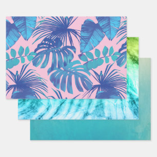 Tie Dye, Gradient Blue, & Colorful Palms Wrapping Paper Sheet