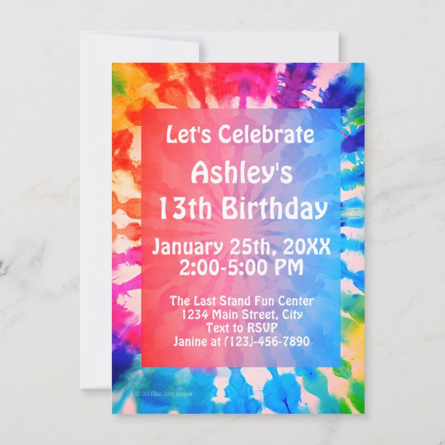 Tie Dye Groovy Hippie Custom Birthday Party Invitation (Back)