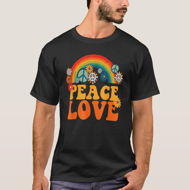 Tie Dye Groovy Hippie Peace Sign Love 1960s 1970s T-Shirt (Front)