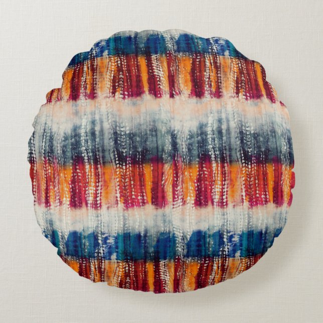 Tie dye grunge styled fabric simulation pattern round cushion (Front)