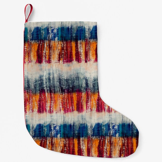 Tie dye grunge styled fabric simulation pattern small christmas stocking (Front)