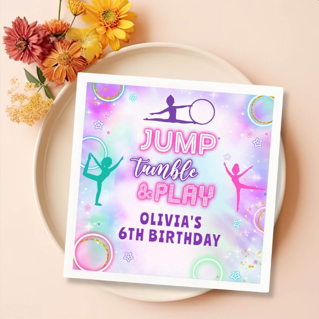 Tie Dye Gymnastics Jump Play Birthday Party Napkin (Creator Uploaded)
