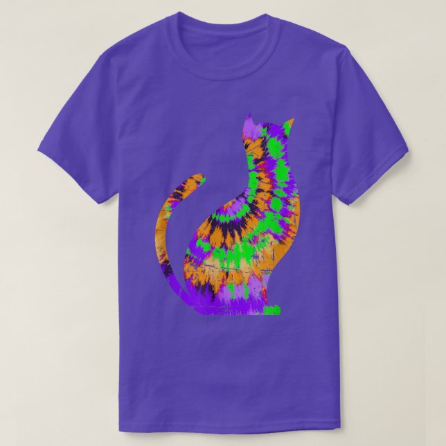 Tie Dye Halloween Cat - Green Purple Orange T-shir T-Shirt (Design Front)