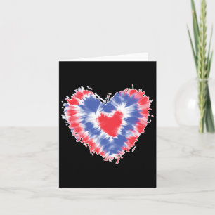 Tie Dye Heart Usa Flag Colours Blue Red And White Card