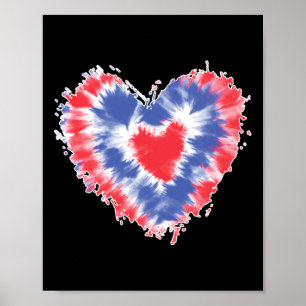 Tie Dye Heart Usa Flag Colours Blue Red And White Poster