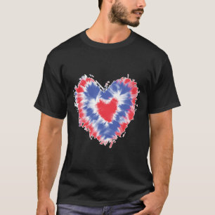 Tie Dye Heart Usa Flag Colours Blue Red And White T-Shirt