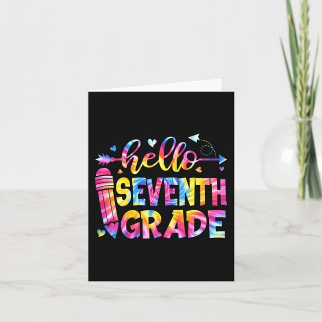 Tie Dye Hello Seventh Grade Teacher Student Back T Card (Front)