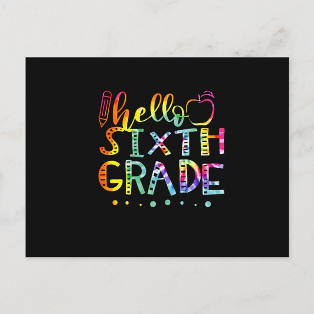 Tie Dye Hello sixth th Grade Teacher Announcement Postcard (Front)