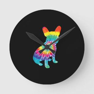 Tie Dye Hippie French Bulldog Gift For Dog Lover Round Clock