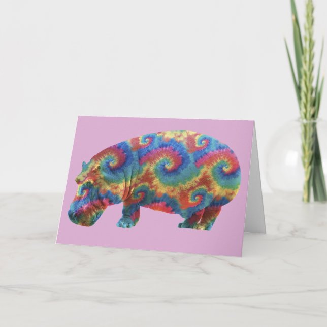 Tie Dye Hippie Hippopotamus Birthday Card (Front)