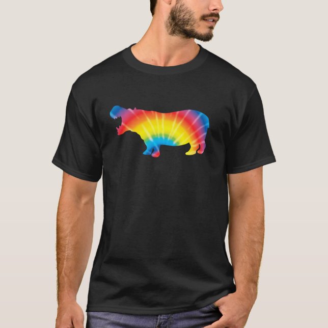 Tie Dye Hippopotamus Rainbow Print Herd Hippie Pea T-Shirt (Front)