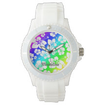 Tie Dye Hisbiscus Watch with name CUSTOMIZABLE