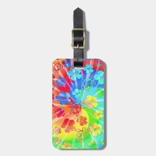 Tie Dye Honu And Hibiscus Luggage Tag (Front Vertical)