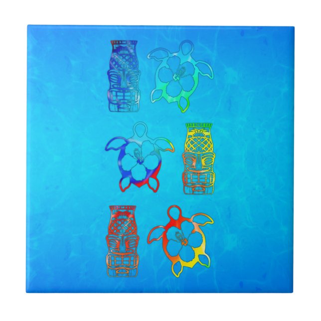 Tie Dye Honu And Tiki Mask Tile (Front)