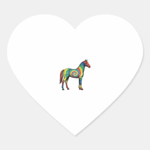 Tie Dye Horse Vintage Engraving Vector Art Heart Sticker