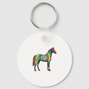 Tie Dye Horse Vintage Engraving Vector Art Key Ring