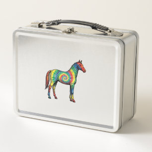 Tie Dye Horse Vintage Engraving Vector Art Metal Lunch Box