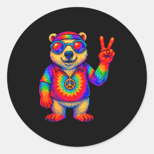 Tie-dye Lar Bear Peace Sign Hip Classic Round Sticker