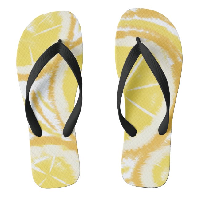 Tie Dye Lemon Abstract Fruit Round Thongs (Footbed)