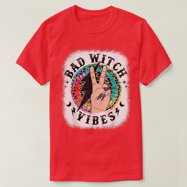 Tie Dye Leopard Bad Witch Vibes Funny Halloween Gi T-Shirt (Design Front)