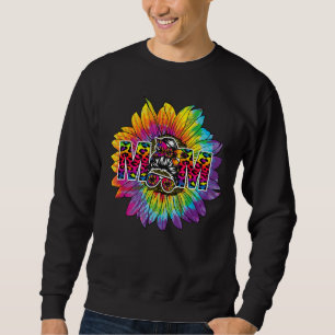 Tie Dye Leopard Messy Bun Mum Sunflower Cute Mothe Sweatshirt