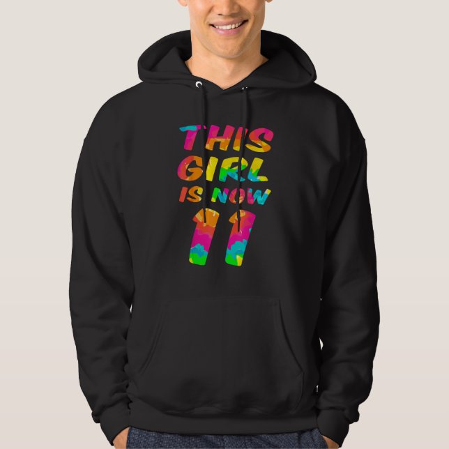 Tie-Dye Lettering Girl Daughter 11th Birthday Hoodie (Front)