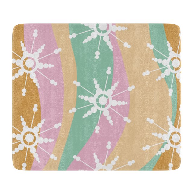 Tie Dye Liquid Retro Groovy Christmas Beige Green Cutting Board (Front)