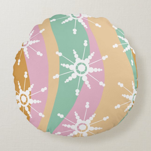 Tie Dye Liquid Retro Groovy Christmas Beige Green  Round Cushion (Front)