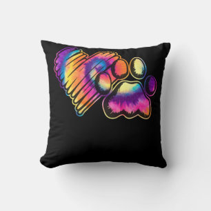 Tie Dye Love Dog Paw Print Animal Paw Dog Lover Cushion