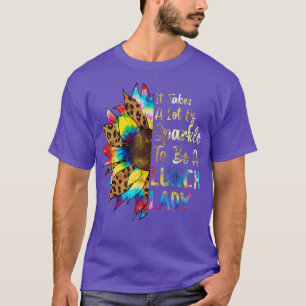 Tie Dye Lunch Lady Teacher Sunflower Leopard Back T-Shirt