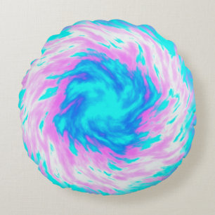 Tie dye magical blue round cushion