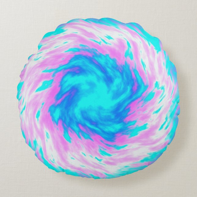 Tie dye magical blue round cushion (Front)