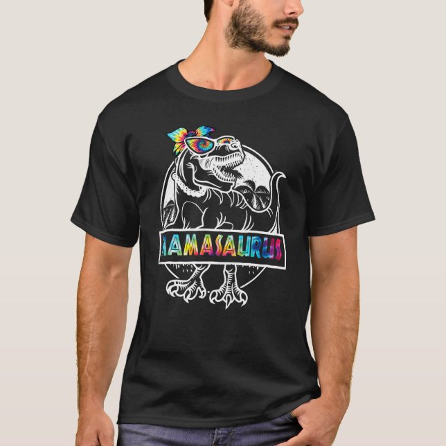Tie Dye Mamasaurus Dinosaur T Rex Mama Mummy Mothe T-Shirt (Front)