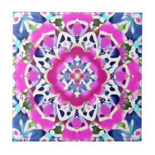 Tie Dye Mandala Pattern Denim Blue and Pink   Ceramic Tile