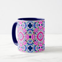 Tie Dye Mandala Pattern Denim Blue and Pink