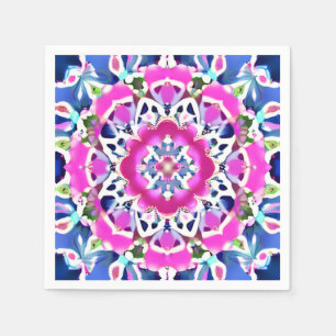 Tie Dye Mandala Pattern Denim Blue and Pink Napkin
