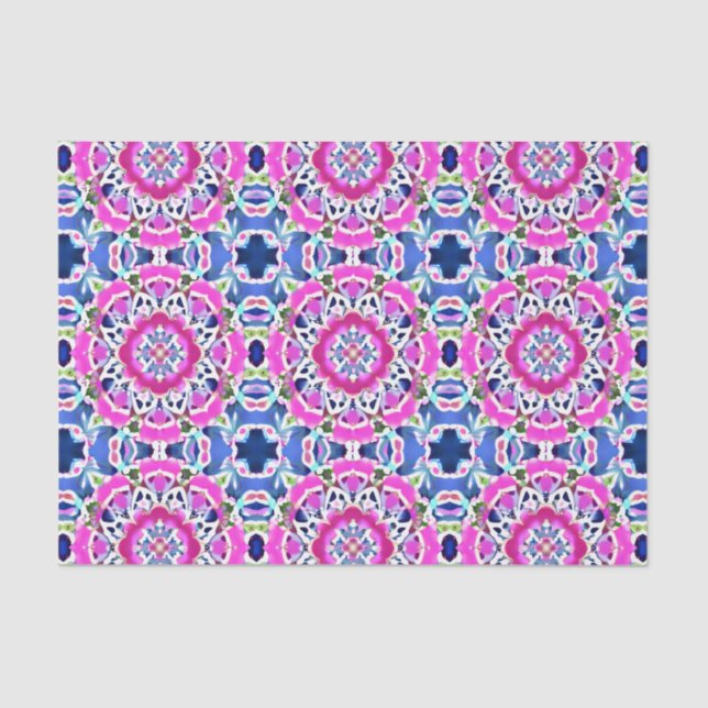 Tie Dye Mandala Pattern Denim Blue and Pink  Tissue Paper (Front)