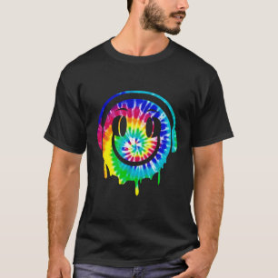 Tie Dye Melting Dj Smiling Face Headphones Edm Rav T-Shirt