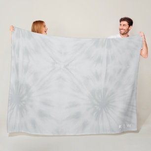 Tie Dye   Modern Minimalist Grey Monogram Fleece Blanket