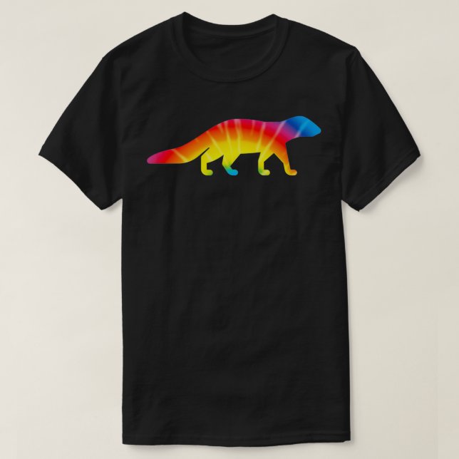Tie Dye Mongoose Rainbow Print Mustelid Hippie Pea T-Shirt (Design Front)