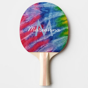 Tie Dye Monogram Name Retro Hippie Ping Pong Paddle