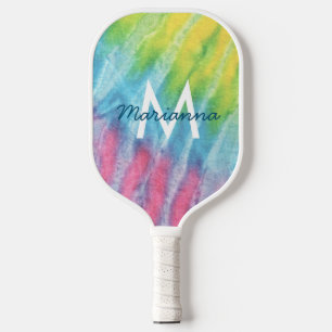 Tie Dye Monogrammed Initial Name Pickleball Paddle