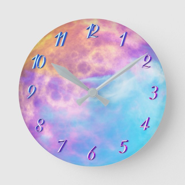 Tie dye moon round clock (Front)