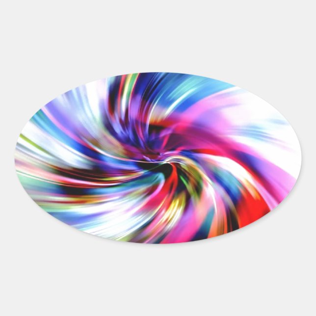 Tie Dye Multicolor Rainbow Electronic Swirls Oval Sticker (Front)