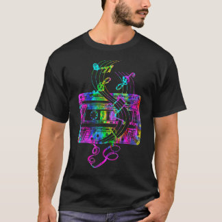 Tie Dye Music Notes Cassette Tape Retro 80s Casset T-Shirt