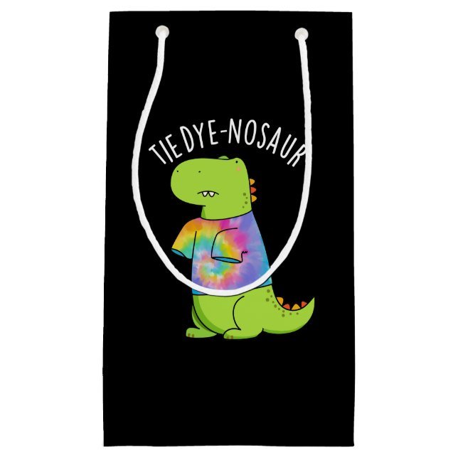 Tie-dye-nosaur Funny Dinosaur Pun Dark BG Small Gift Bag (Front)