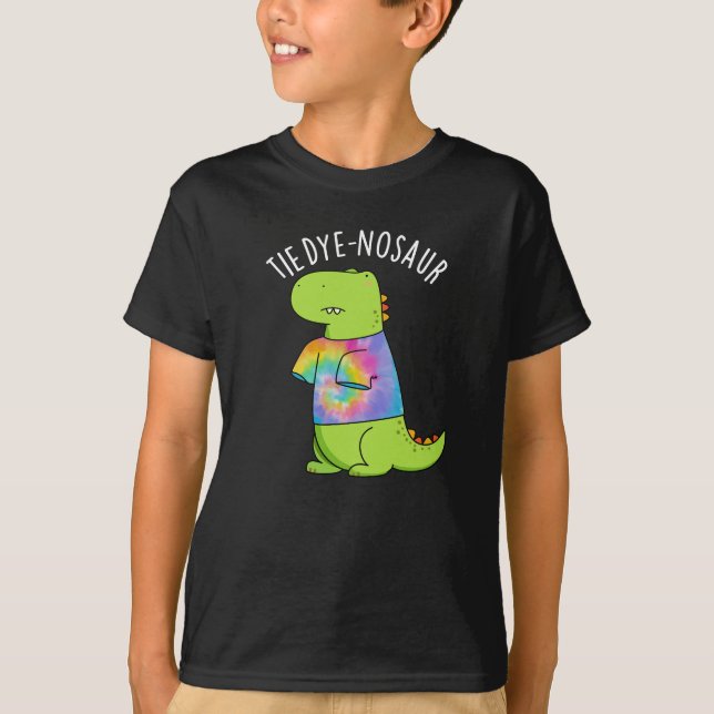 Tie-dye-nosaur Funny Dinosaur Pun Dark BG T-Shirt (Front)