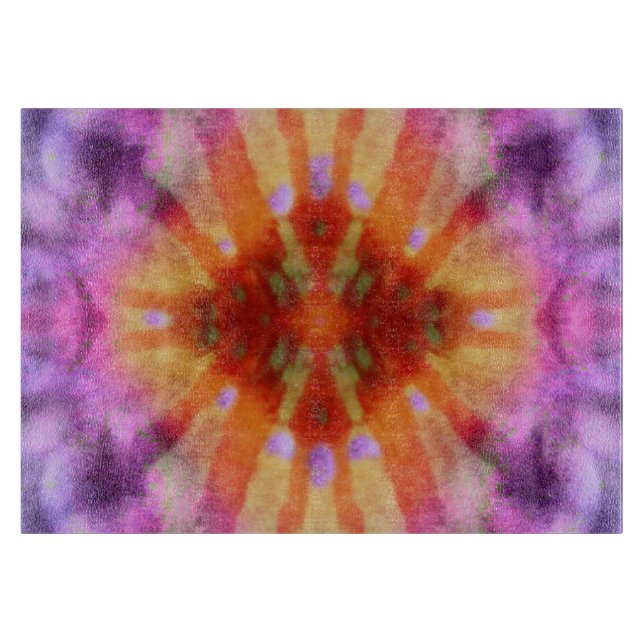 Tie Dye Orange Purple Radial Rays Spot Pattern Cutting Board (Front)