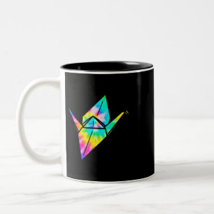 Tie Dye Origami Paper Crane Two-Tone Coffee Mug
